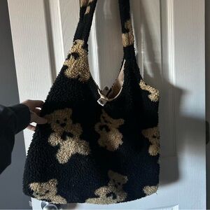 Black and Tan Teddy Bear Patterned Women Bag